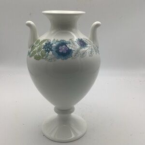 Wedgwood England Clementine Bone China Vase with Blue Floral Design